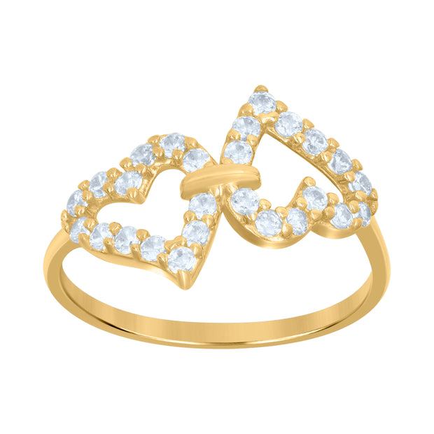 10kt Two-Tone Gold Womens Cubic Zirconia Double Heart Engagement Ring