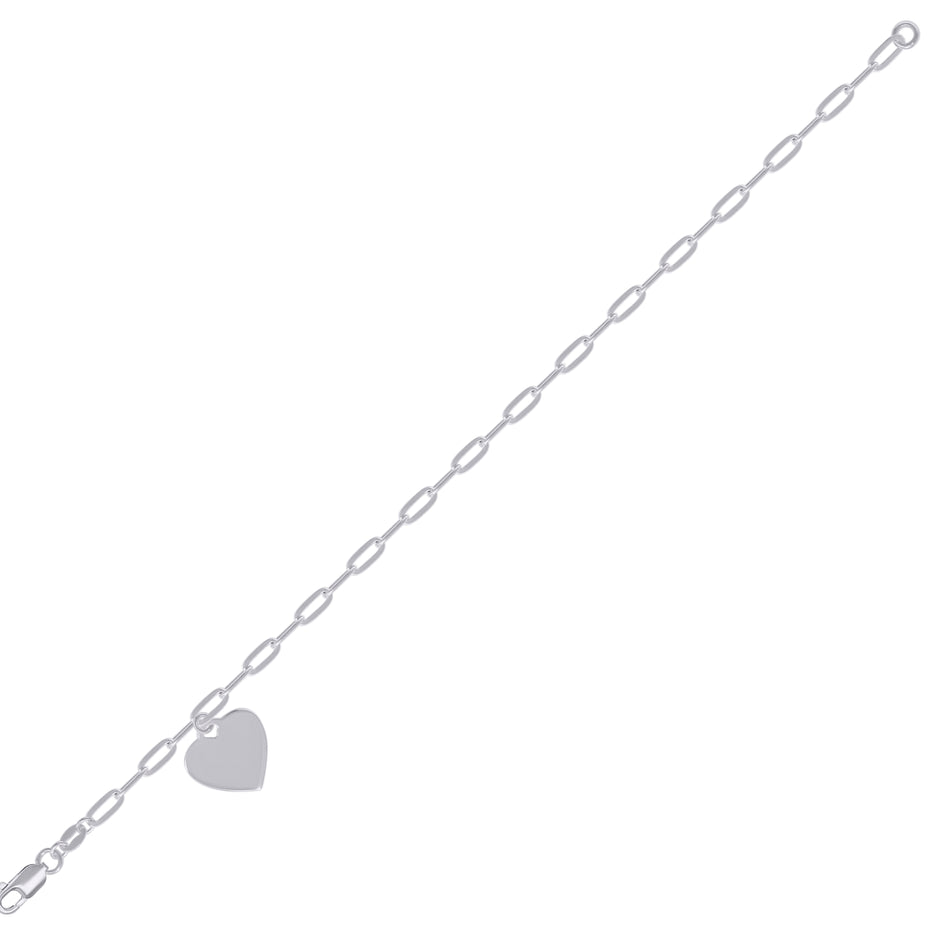 925 Sterling Silver Womens Heart Charm Bracelet Size 7.5 Inches