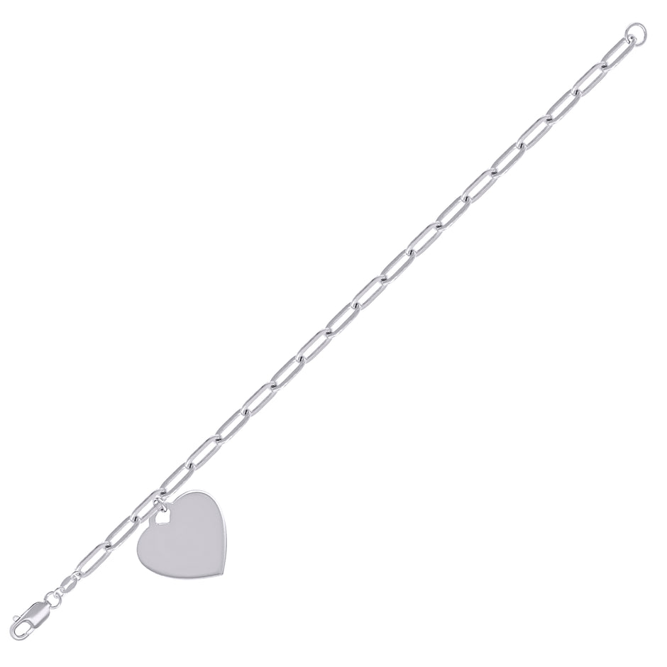 925 Sterling Silver Womens Heart Charm Bracelet Size 7.5 Inches