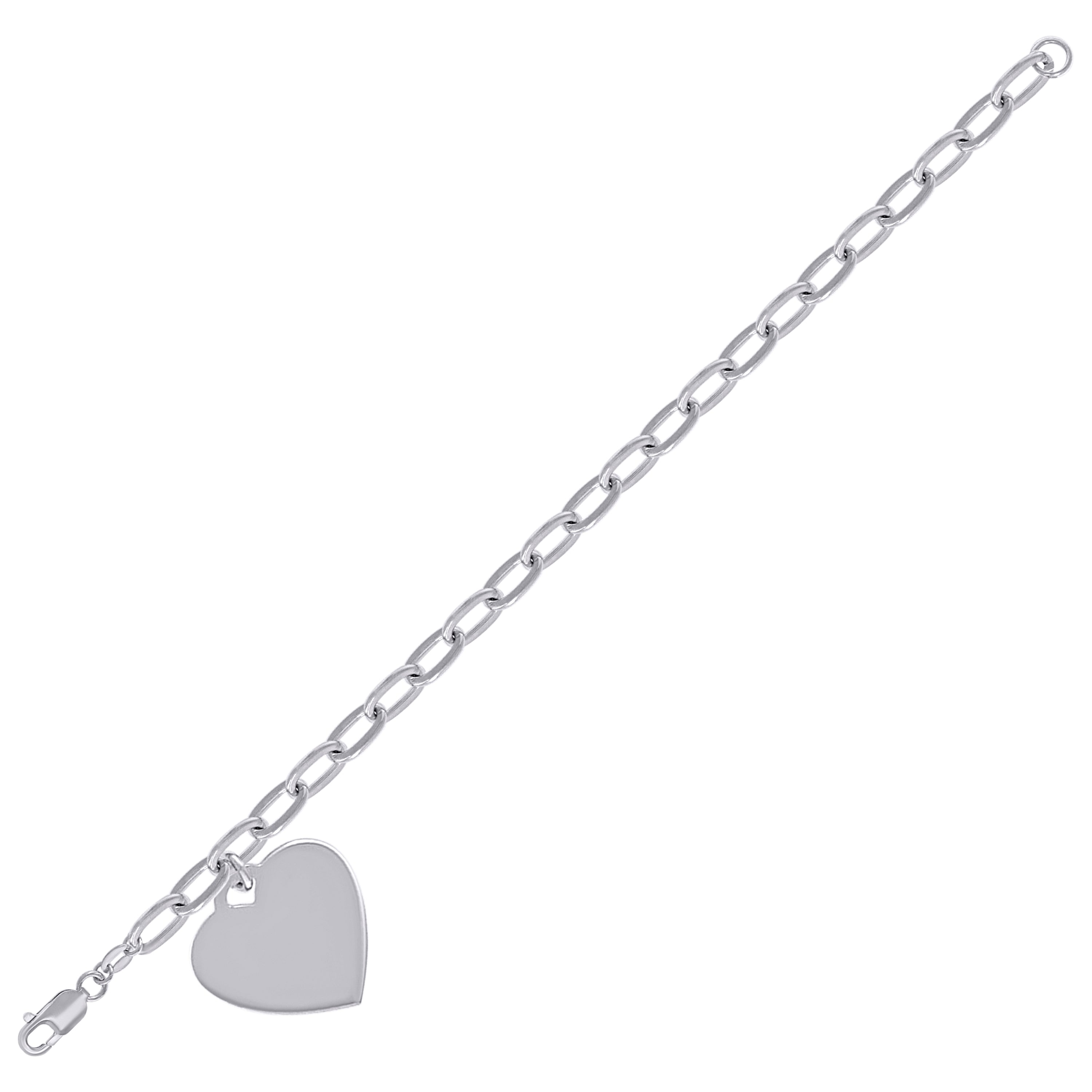 925 Sterling Silver Womens Heart Charm Bracelet Size 7.5 Inches