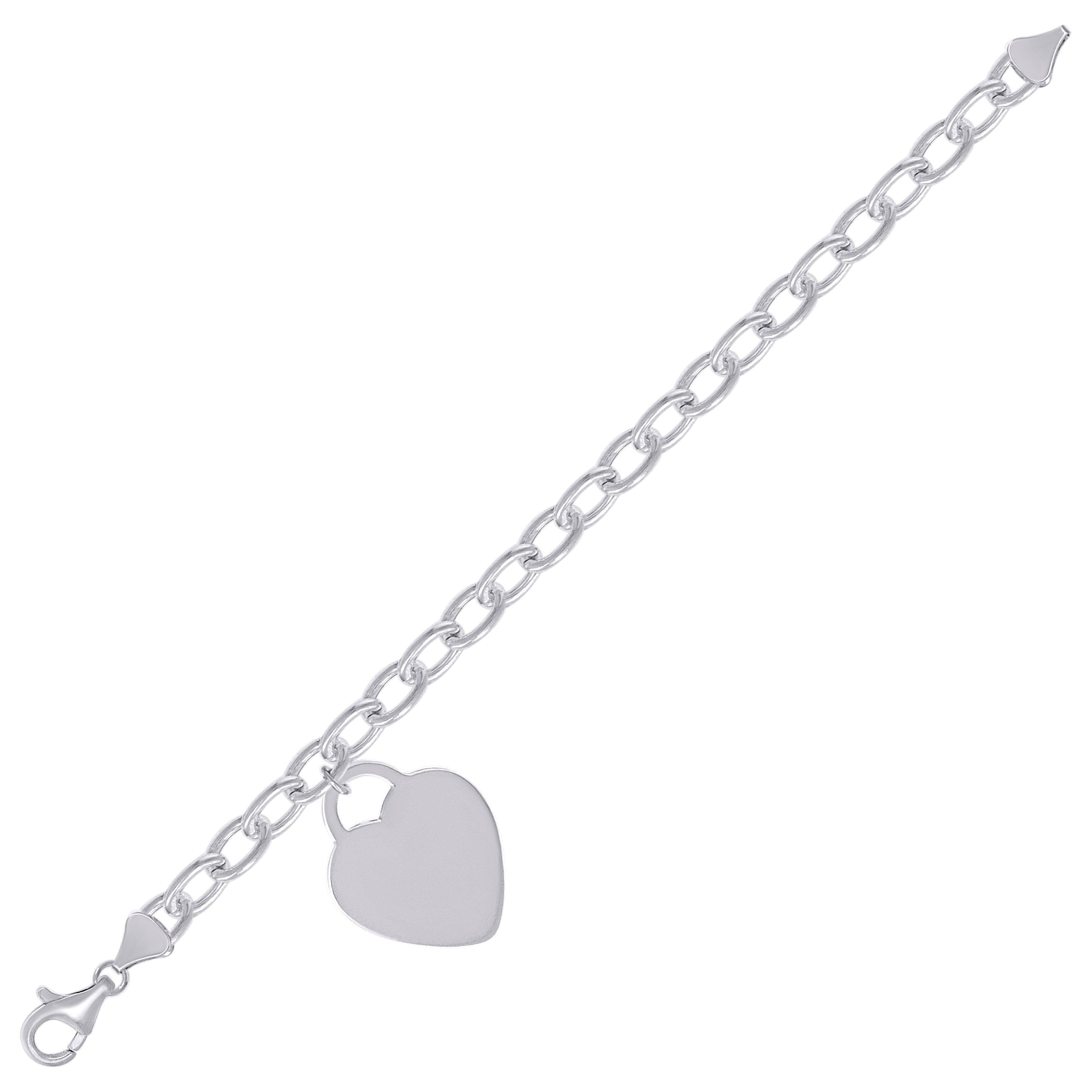 925 Sterling Silver Womens Heart Charm Bracelet Size 7.5 Inches