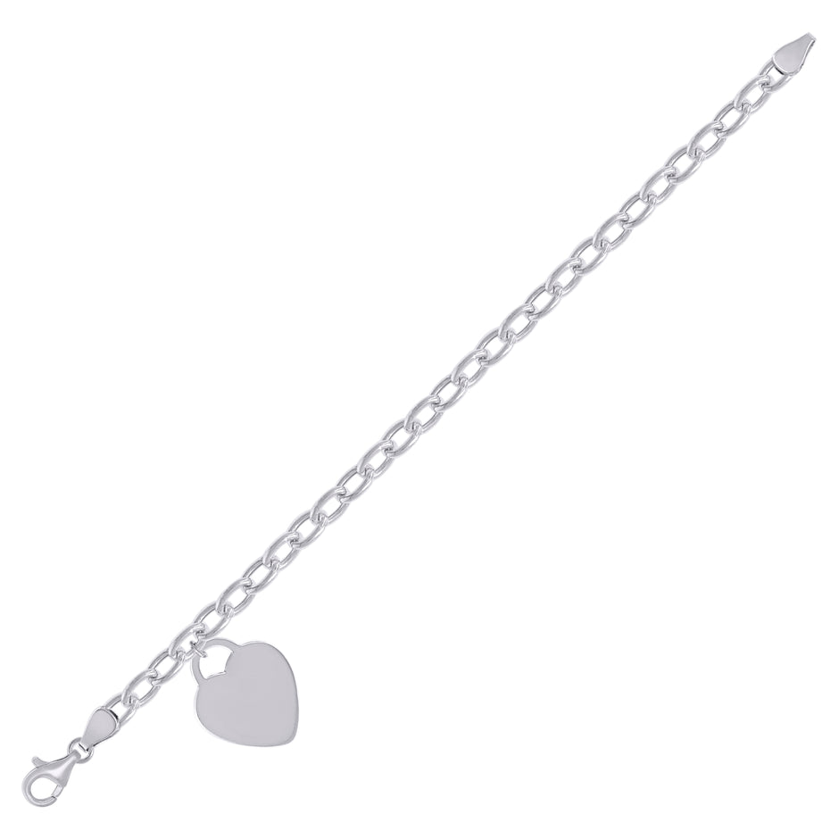 925 Sterling Silver Womens Heart Charm Bracelet Size 7.5 Inches