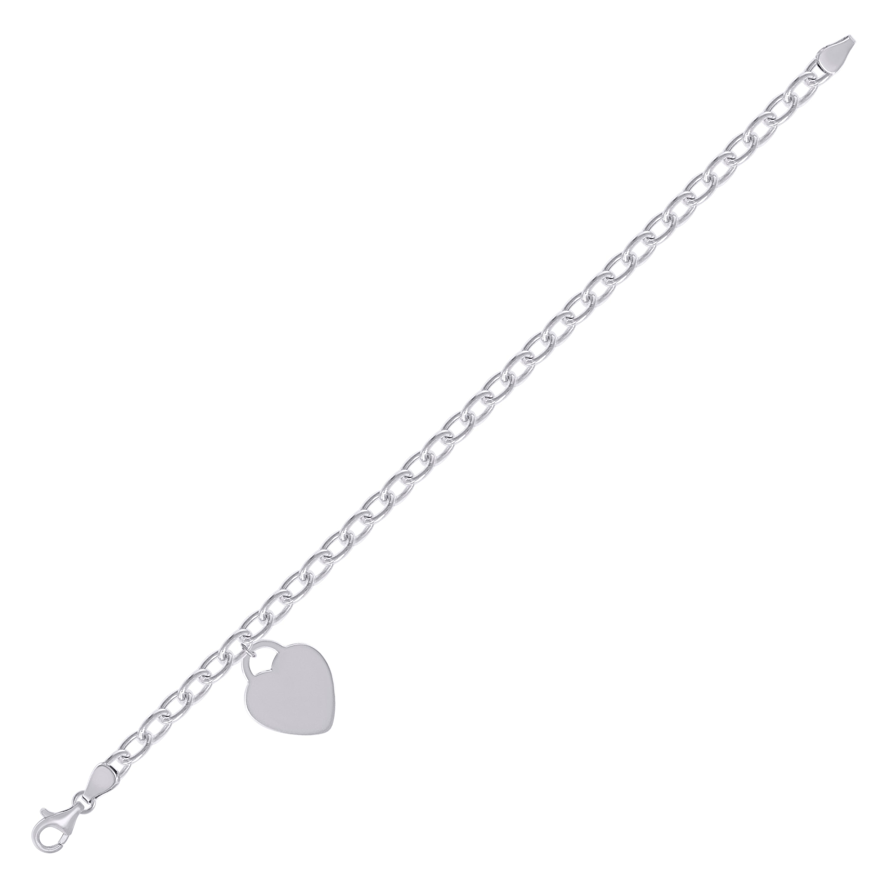 925 Sterling Silver Womens Heart Charm Bracelet Size 7.5 Inches
