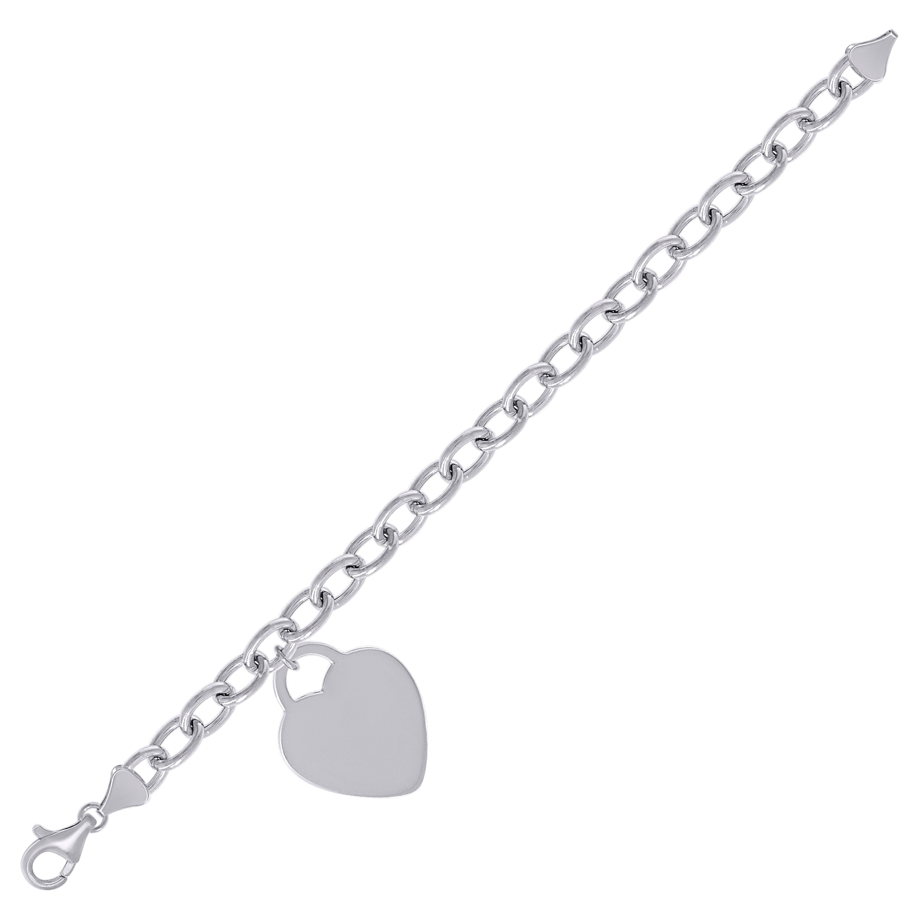 925 Sterling Silver Womens Heart Charm Bracelet Size 7.5 Inches