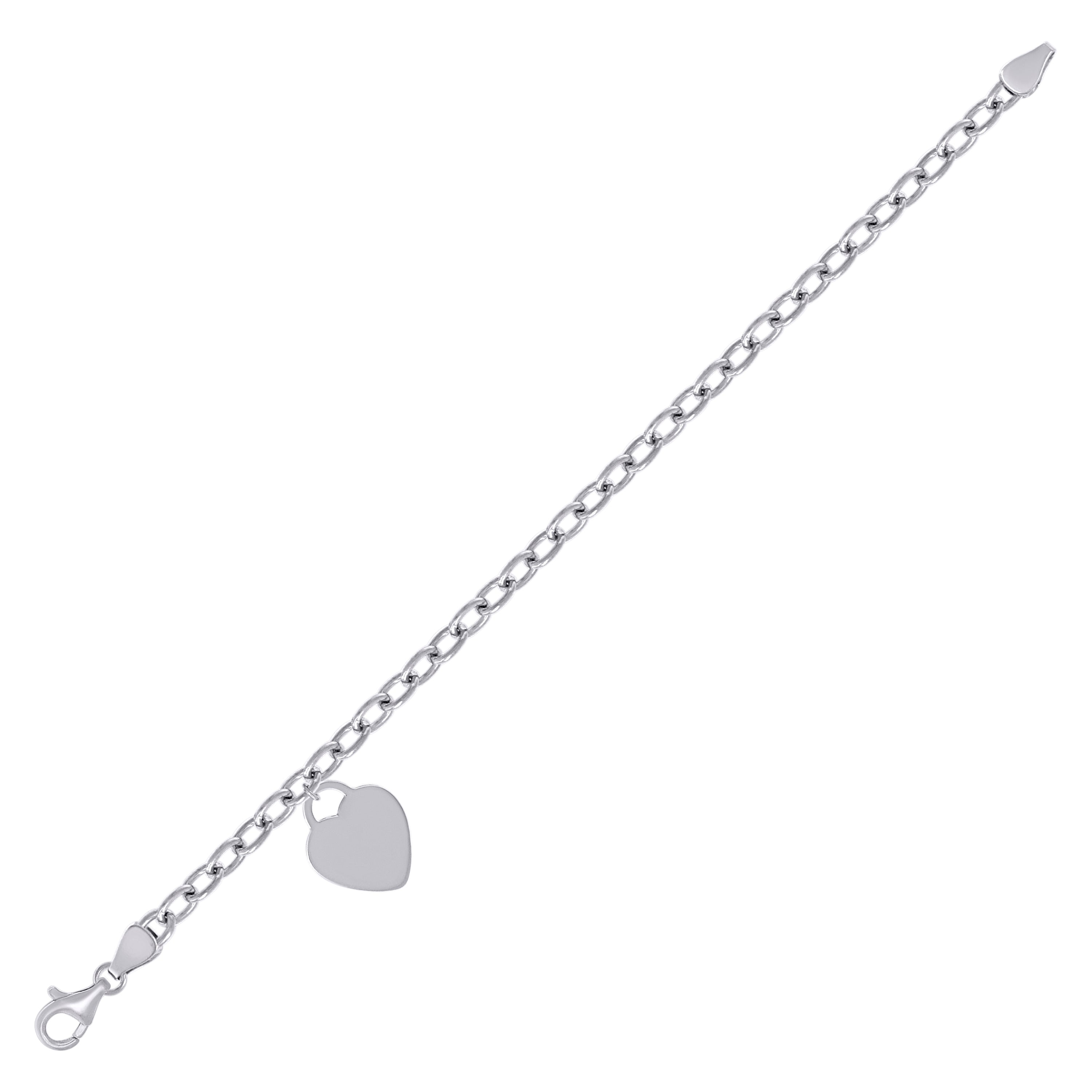 925 Sterling Silver Womens Heart Charm Bracelet Size 7.5 Inches