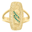 10kt Yellow Gold Womens Green Cubic-Zirconia St. Jude Religious Greek Key Patterned Ring