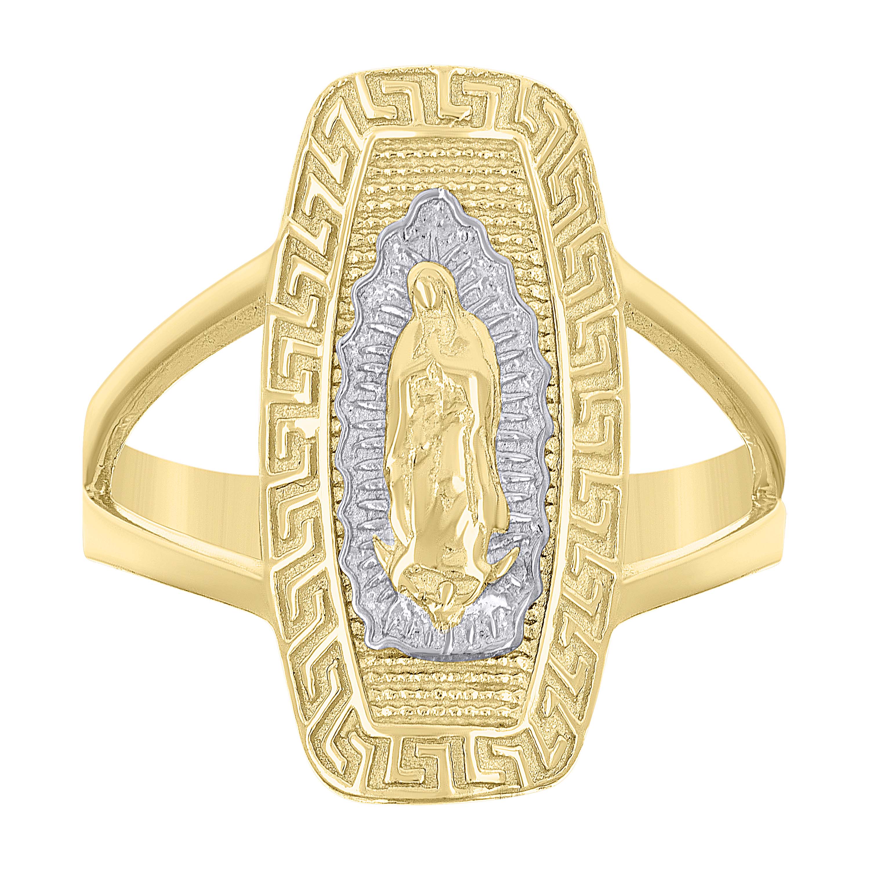 10kt Two-tone Gold Womens Greek Key Patterned Guadalupe Religious Ring