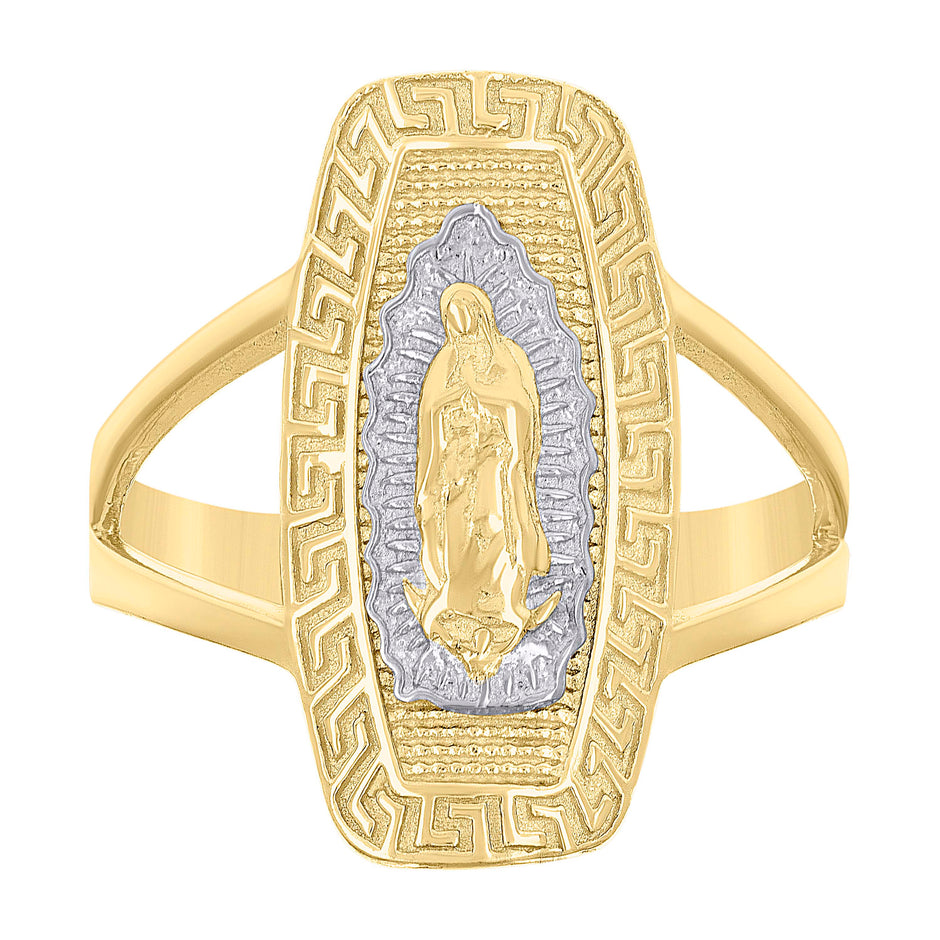 10kt Two-tone Gold Womens Greek Key Patterned Guadalupe Religious Ring