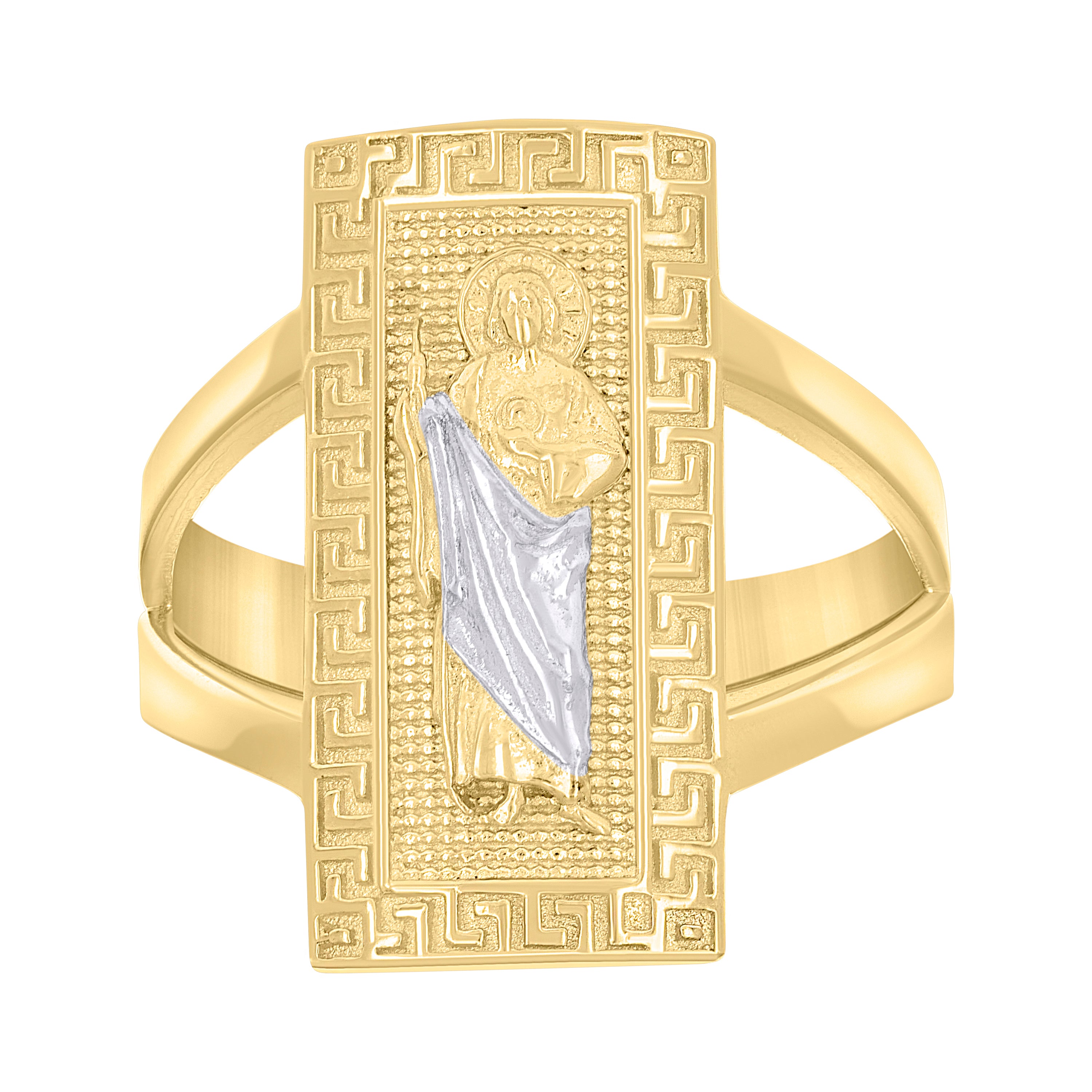 10kt Two-tone Gold Womens St. Jude Religious Greek Key Ring