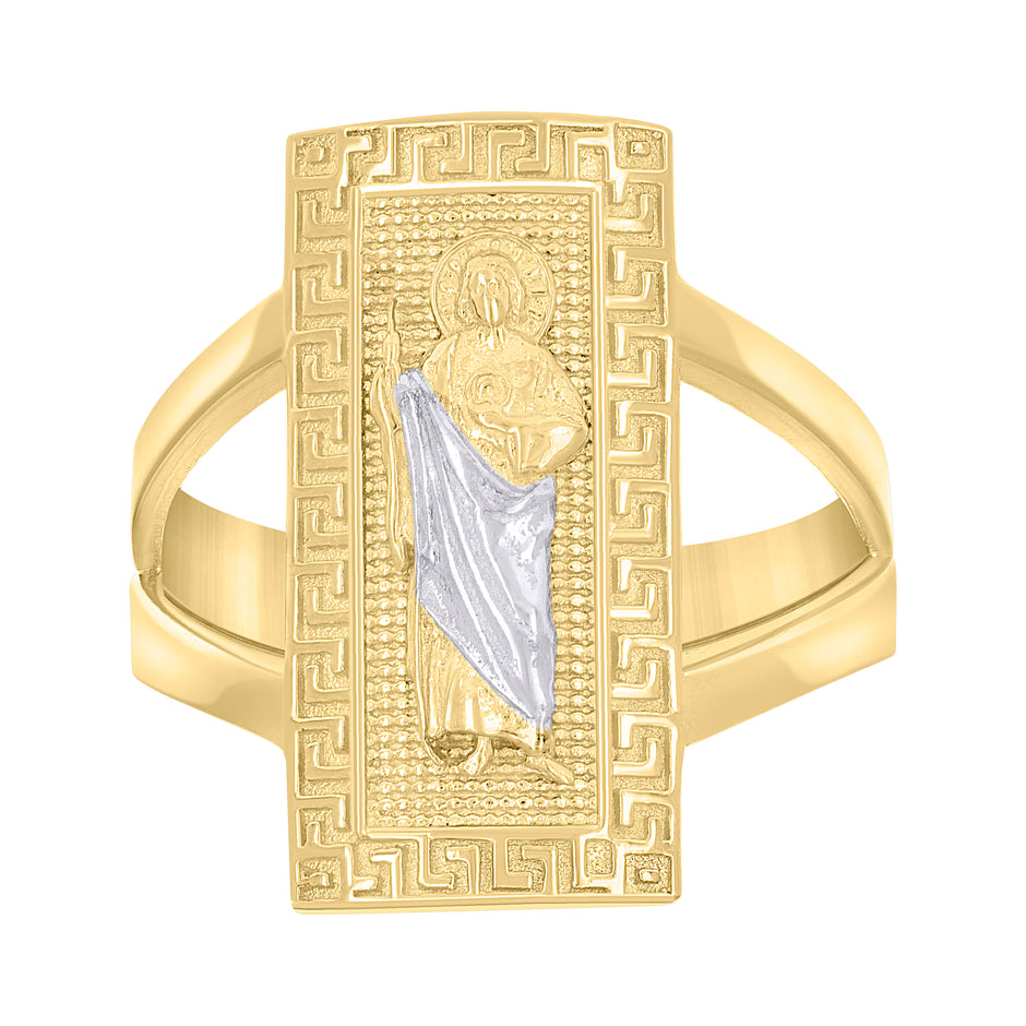 10kt Two-tone Gold Womens St. Jude Religious Greek Key Ring
