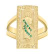 10kt Yellow Gold Womens Green Cubic-Zirconia St. Jude Religious Greek Key Patterned Ring