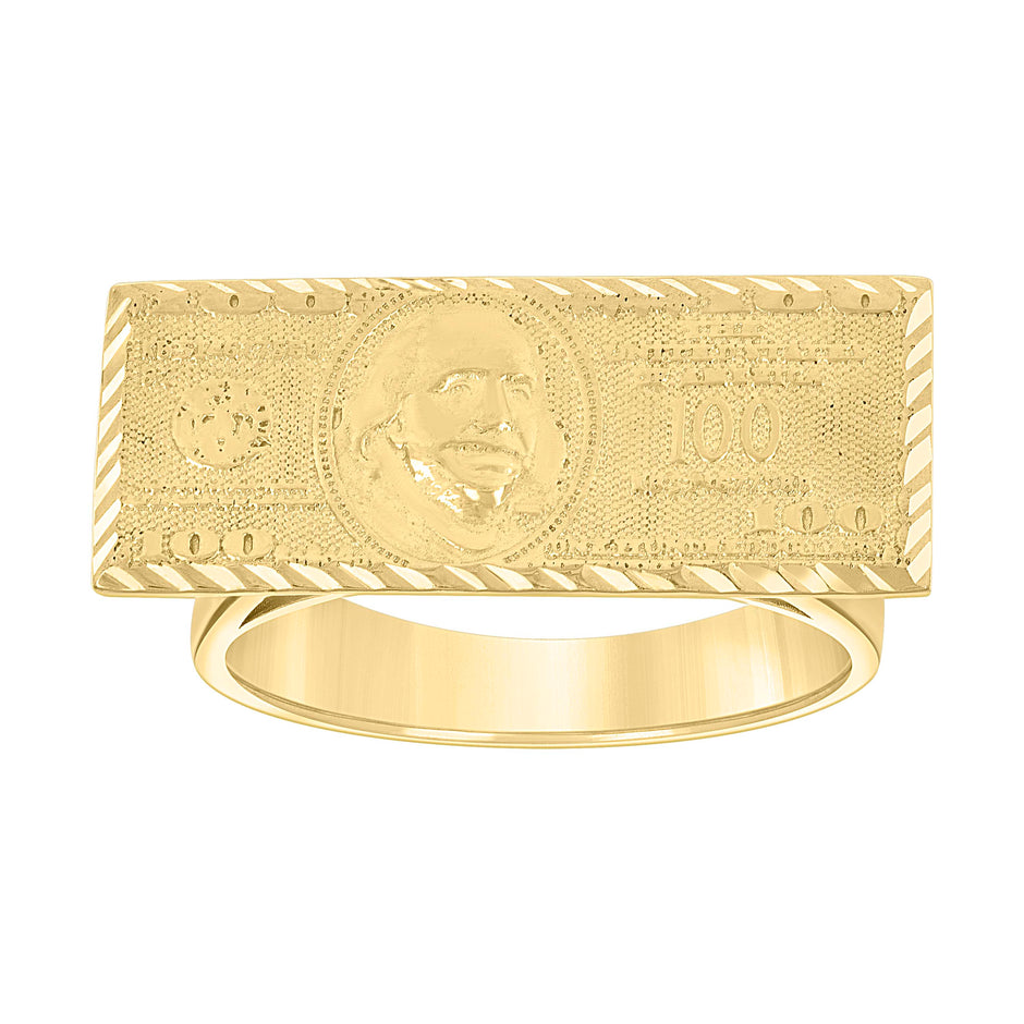10kt Yellow Gold Mens Dollar Bill Currency Ring