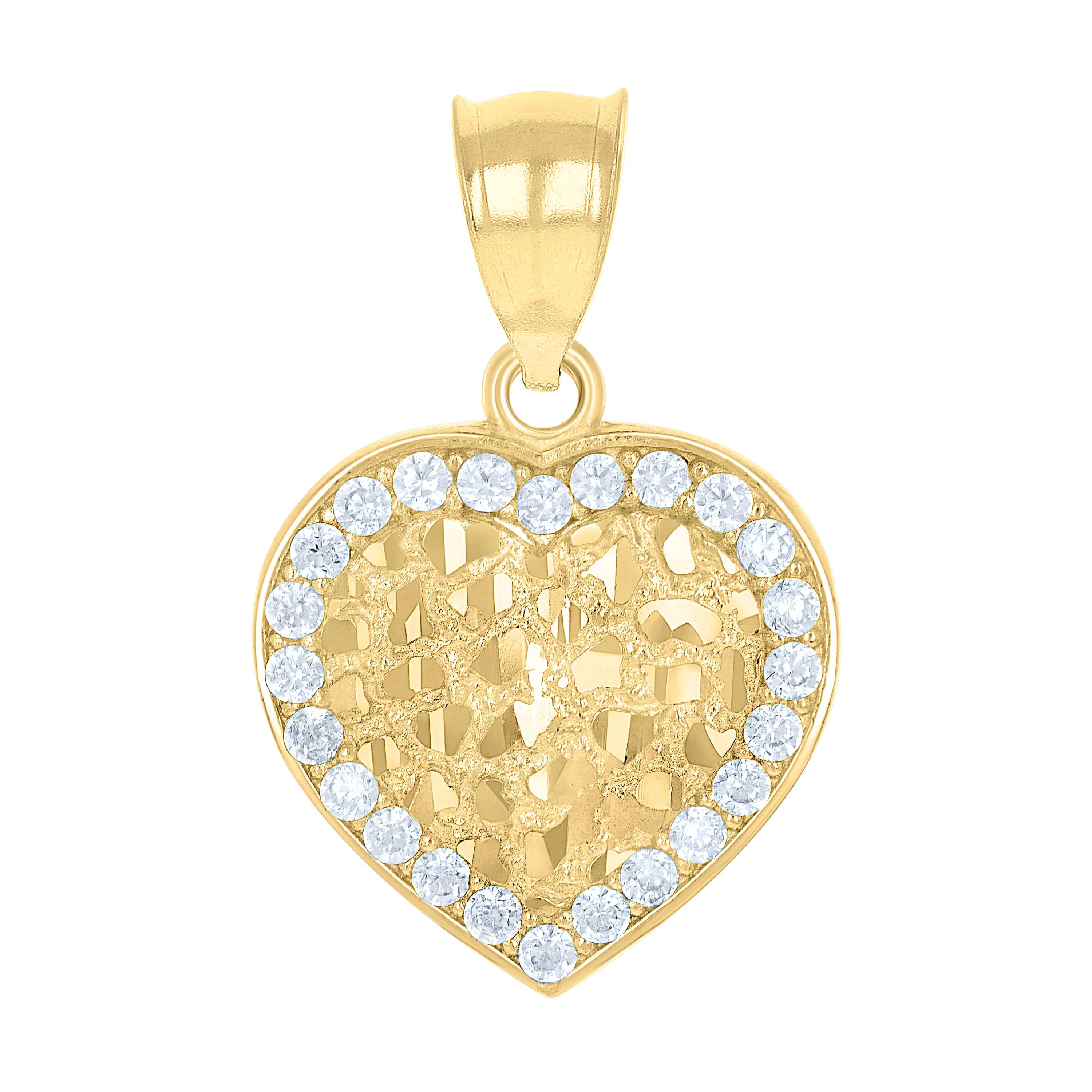 10kt Yellow Gold Womens Cubic-Zirconia Heart Charm Pendant