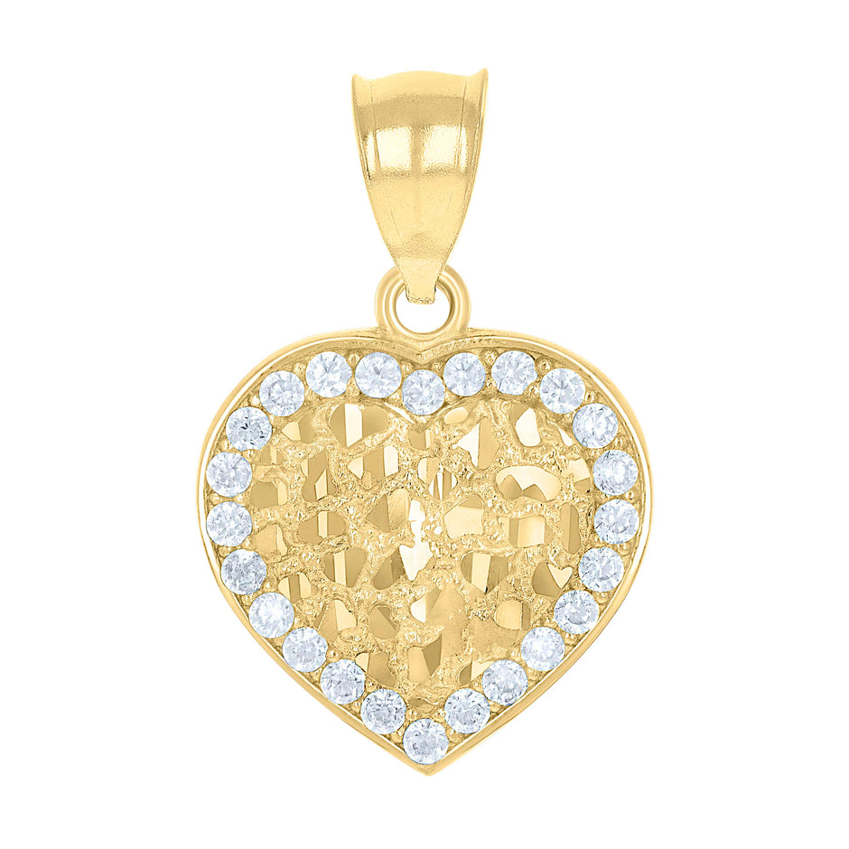10kt Yellow Gold Womens Cubic-Zirconia Heart Charm Pendant