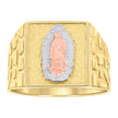 10kt Tri-Color Gold Mens Square Head Guadalupe Religious Nugget Ring