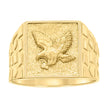 10kt Yellow Gold Mens Eagle Bird Wildlife Square Head Nugget Ring
