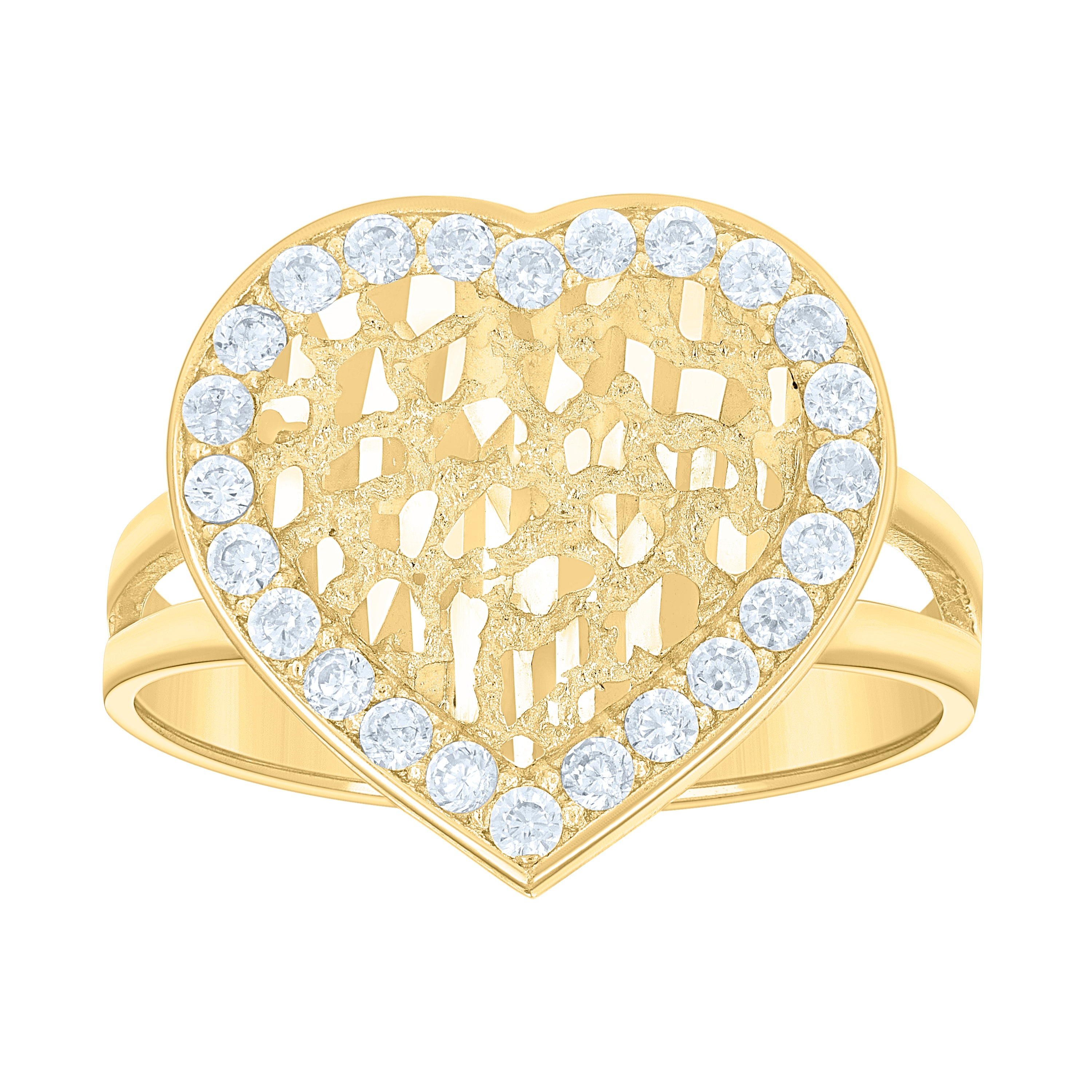 10kt Yellow Gold Womens Cubic-Zirconia Heart Ring