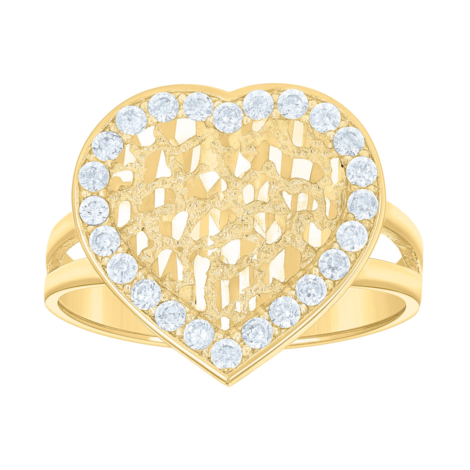 10kt Yellow Gold Womens Cubic-Zirconia Heart Ring