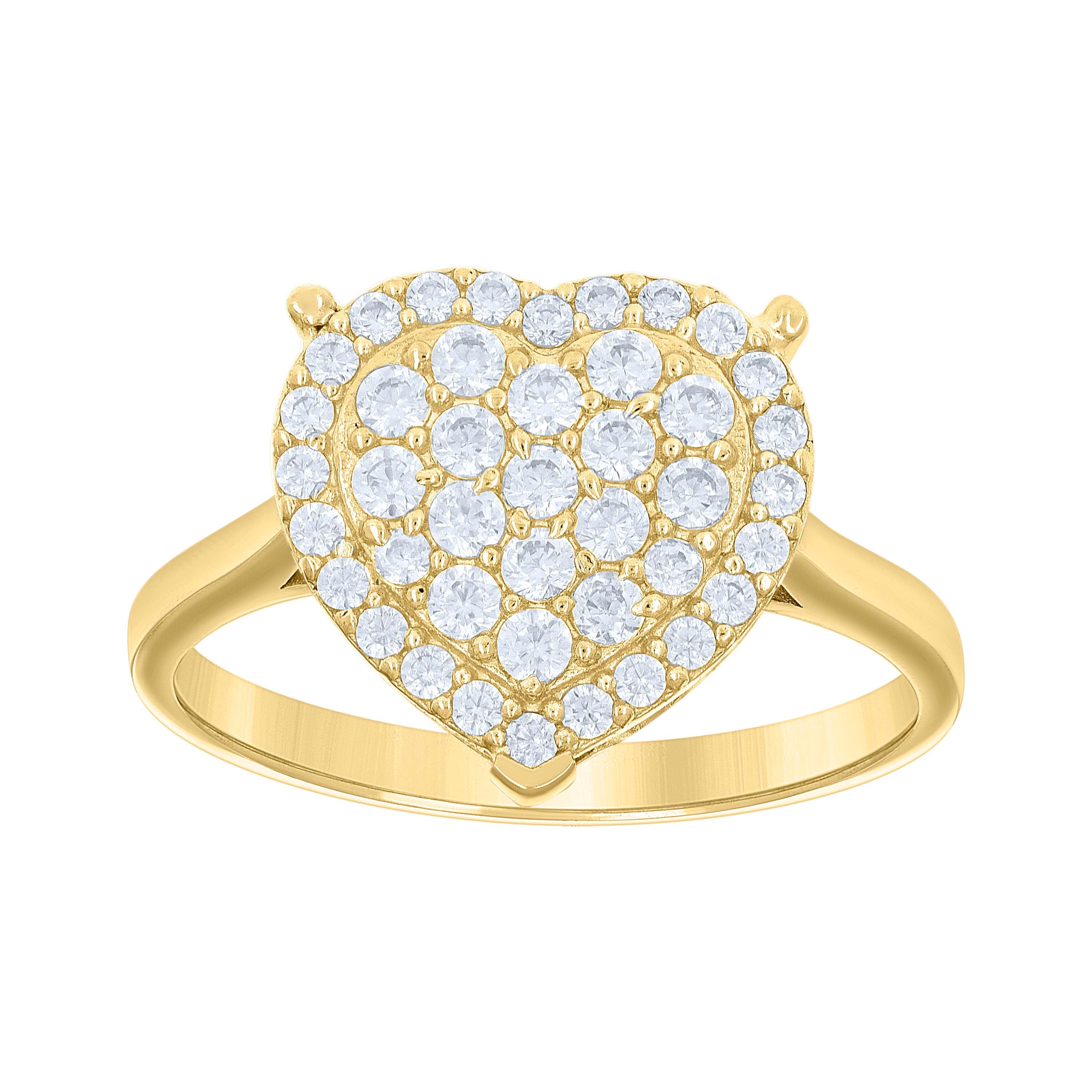 10kt Yellow Gold Womens Cubic-Zirconia Heart Ring