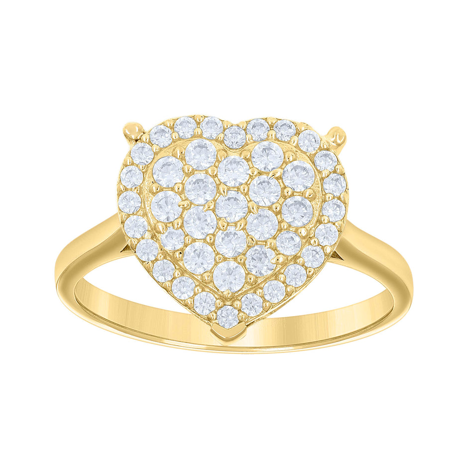 10kt Yellow Gold Womens Cubic-Zirconia Heart Ring
