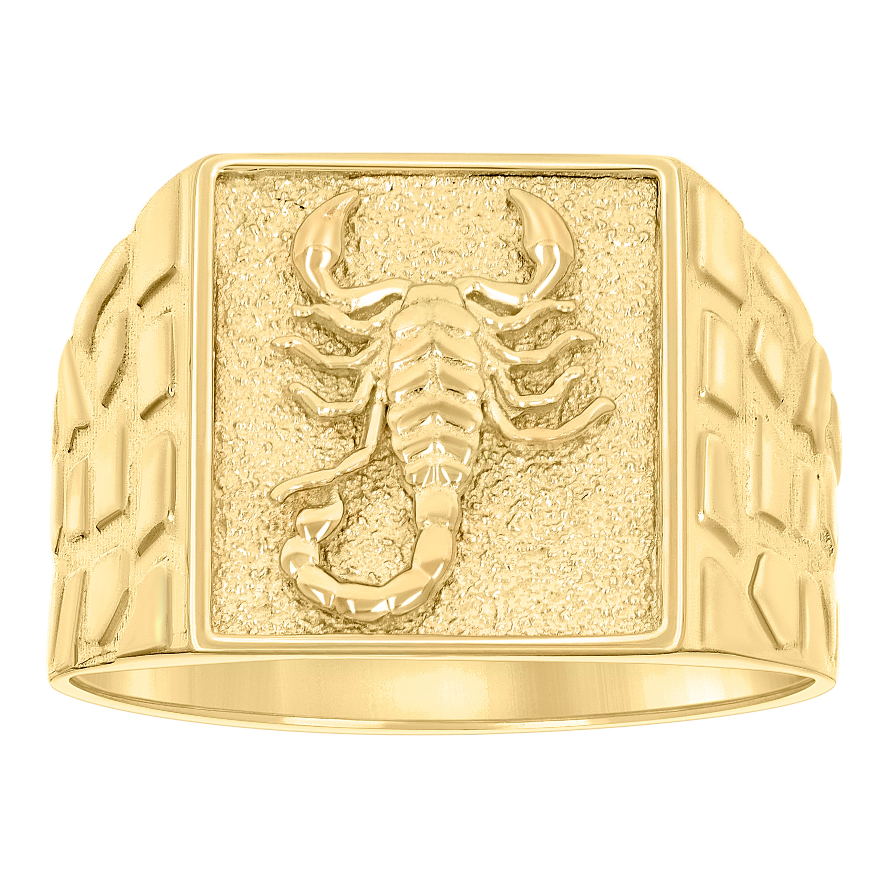 10kt Yellow Gold Mens Square Head Scorpio Zodiac Sign Nugget Ring