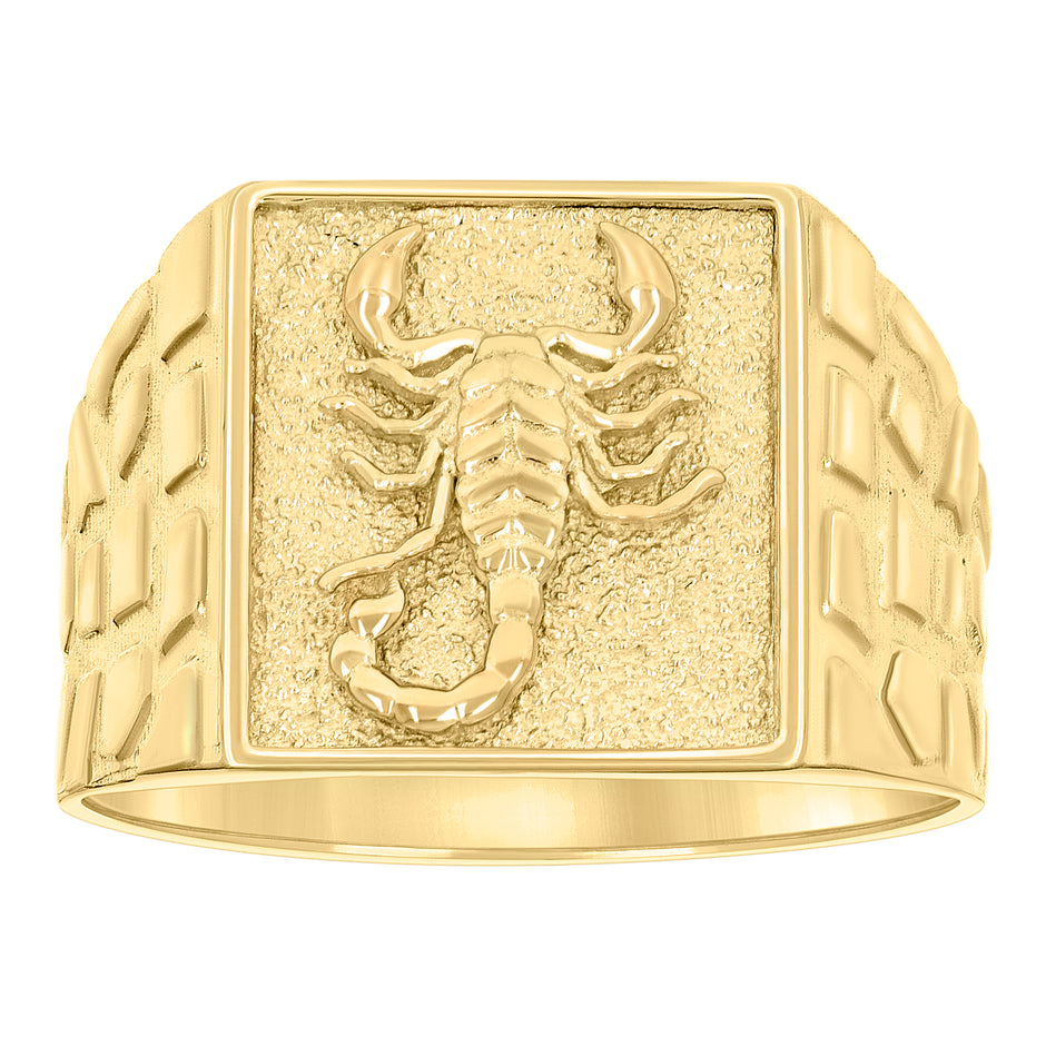 10kt Yellow Gold Mens Square Head Scorpio Zodiac Sign Nugget Ring