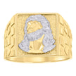 10kt Two-tone Gold Mens Square Head Jesus Religious Nugget Ring
