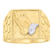 10kt Two-tone Gold Mens Praying Hands Symbol Religious Square Head Nugget Ring