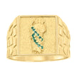 10kt Yellow Gold Mens Green Cubic-Zirconia St. Jude Religious Square Head Nugget Ring