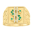 10kt Yellow Gold Mens Green White Cubic-Zirconia Square Head Dollar Sign Currency Nugget Ring