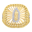 10kt Two-tone Gold Mens Square Head Guadalupe Religious Cuban Border Ring