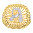 10kt Two-tone Gold Mens Square Head Jesus Religious Cuban Border Ring