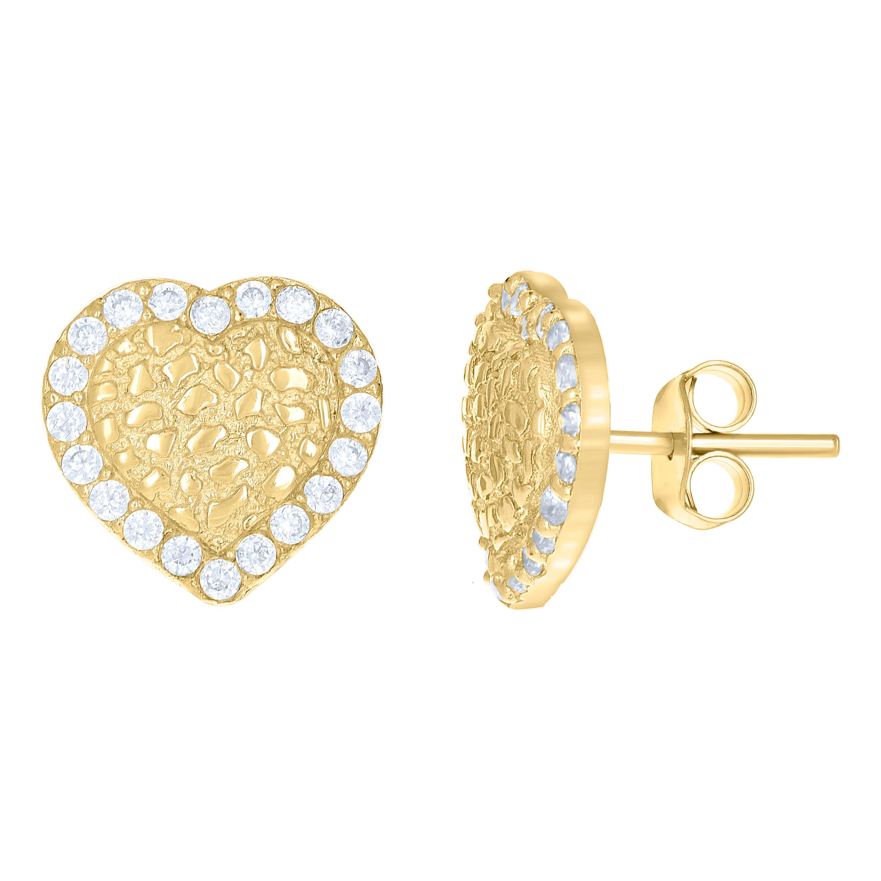 10kt Yellow Gold Womens Round Cubic-Zirconia Heart Stud Earrings 
