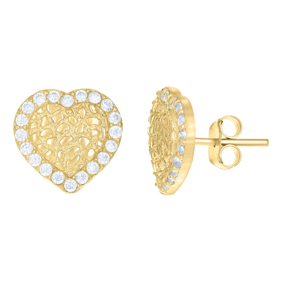 10kt Yellow Gold Womens Round Cubic-Zirconia Heart Stud Earrings 