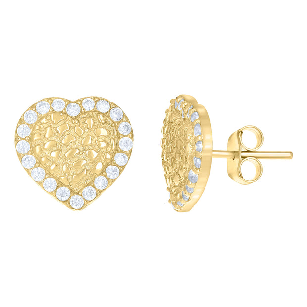10kt Yellow Gold Womens Round Cubic-Zirconia Heart Stud Earrings 