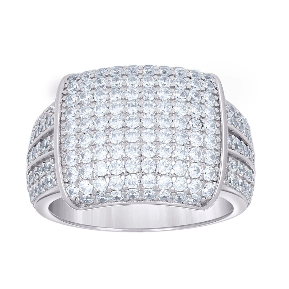 925 Sterling Silver Mens Cubic-Zirconia Cluster Square Head Fashion Ring Size 9