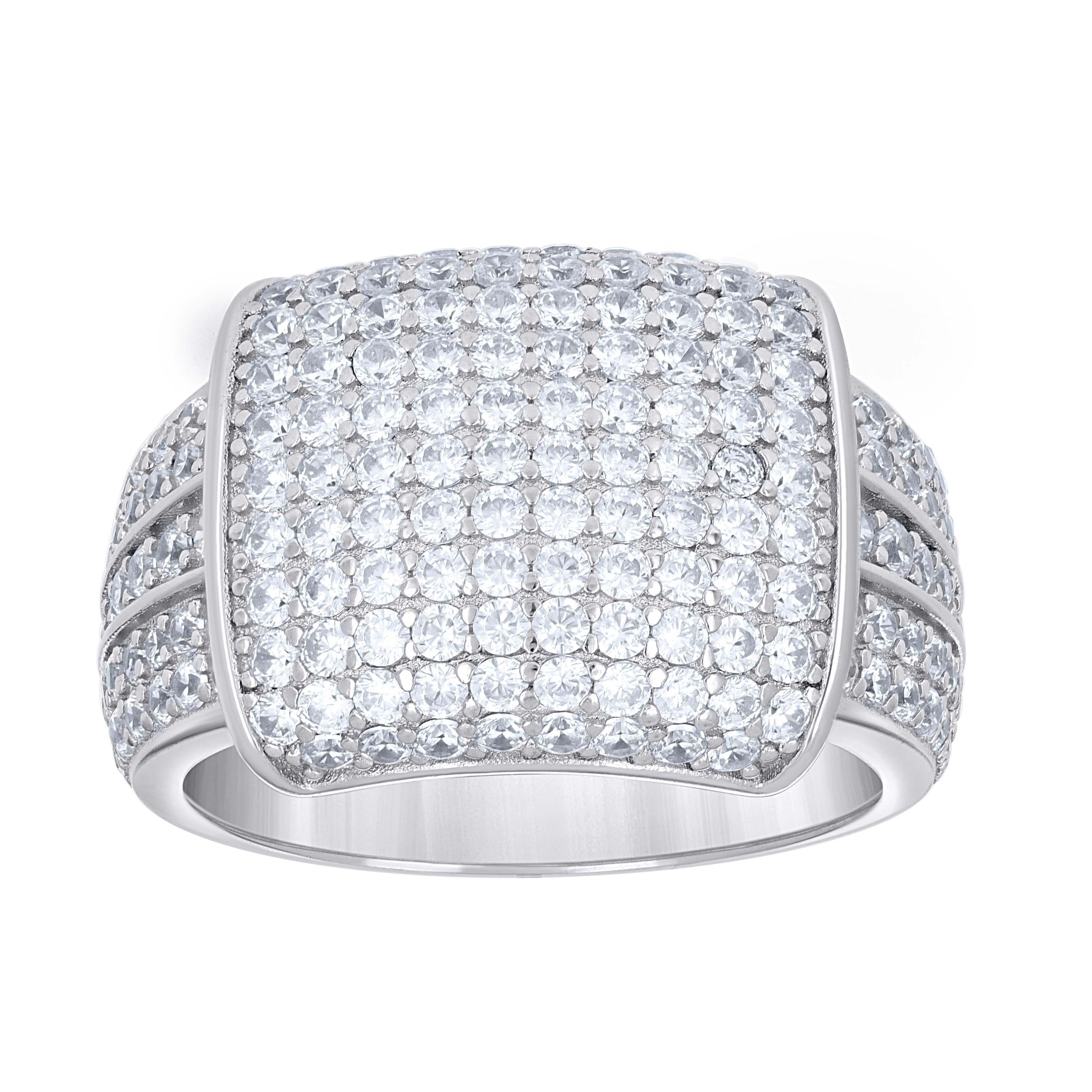 925 Sterling Silver Mens Cubic-Zirconia Cluster Square Head Fashion Ring Size 10 - SLV-138760