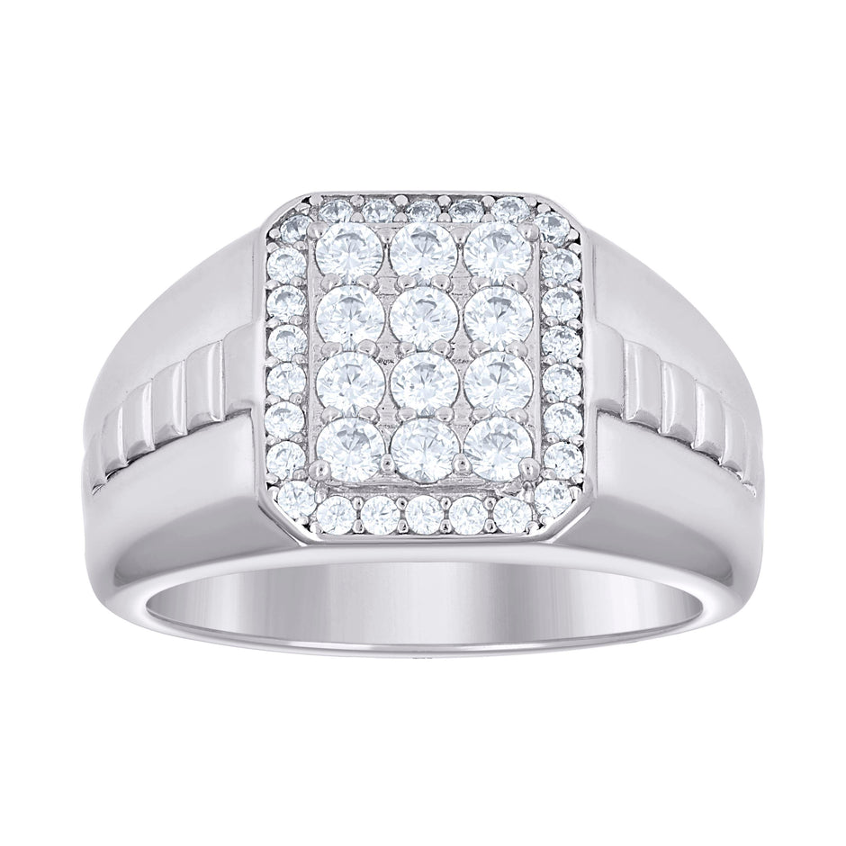 925 Sterling Silver Mens Cubic-Zirconia Octagon Head Fashion Ring Size 10