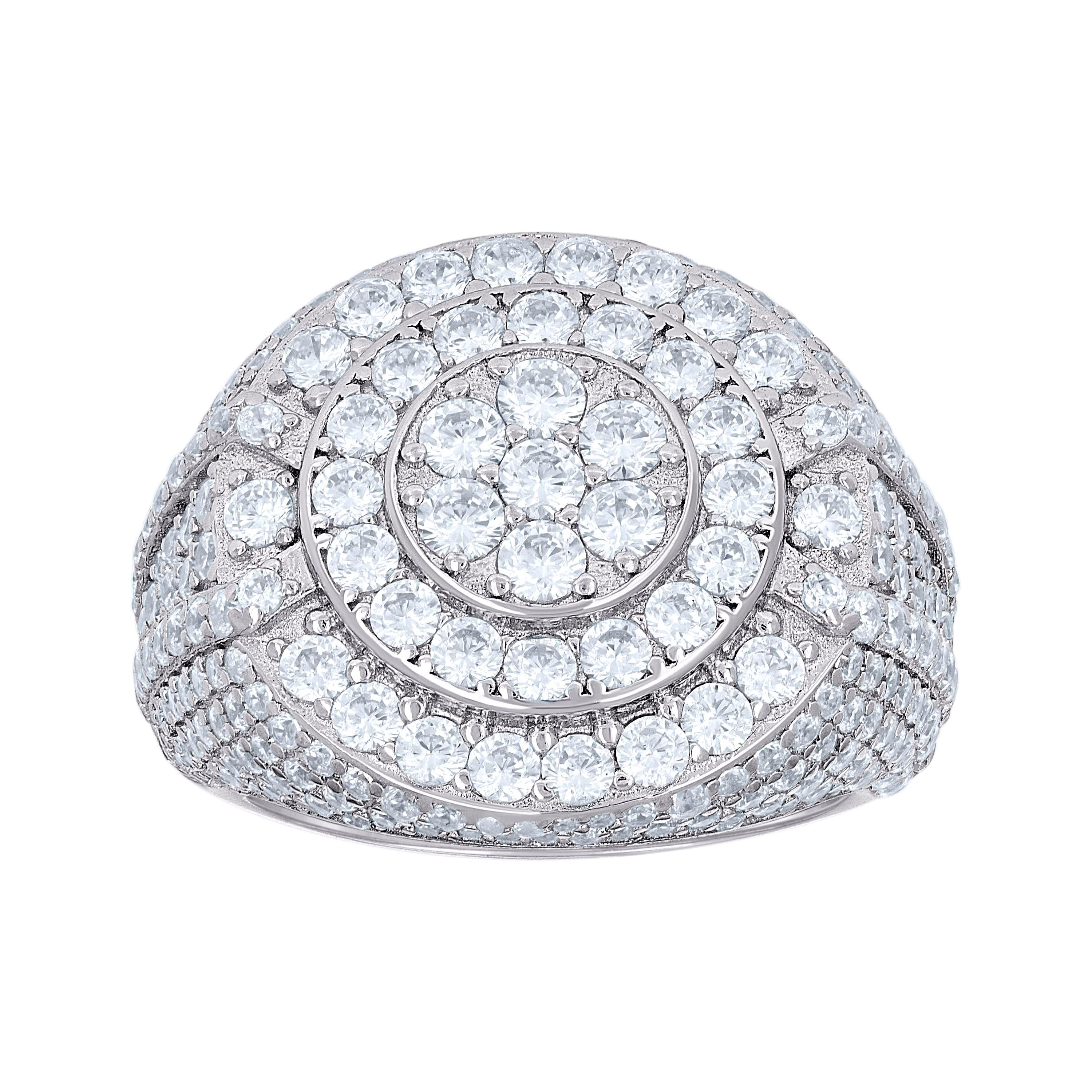 925 Sterling Silver Mens Cubic-Zirconia Cluster Round Head Fashion Ring Size 10