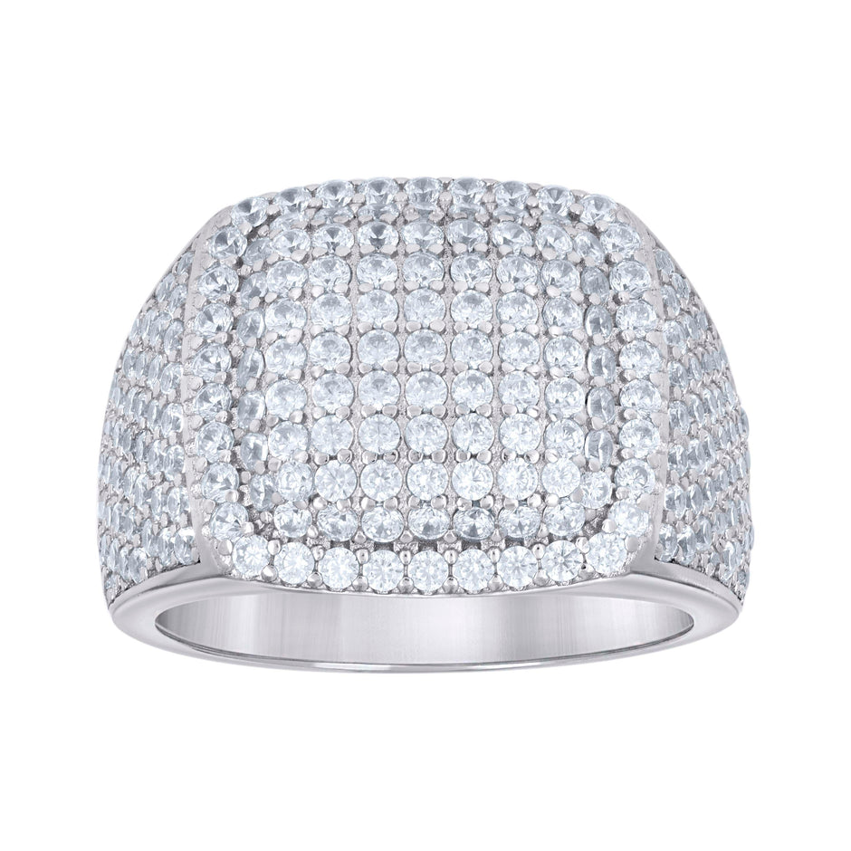 925 Sterling Silver Mens Cubic-Zirconia Cluster Square Head Fashion Ring Size 11 - SLV-139645