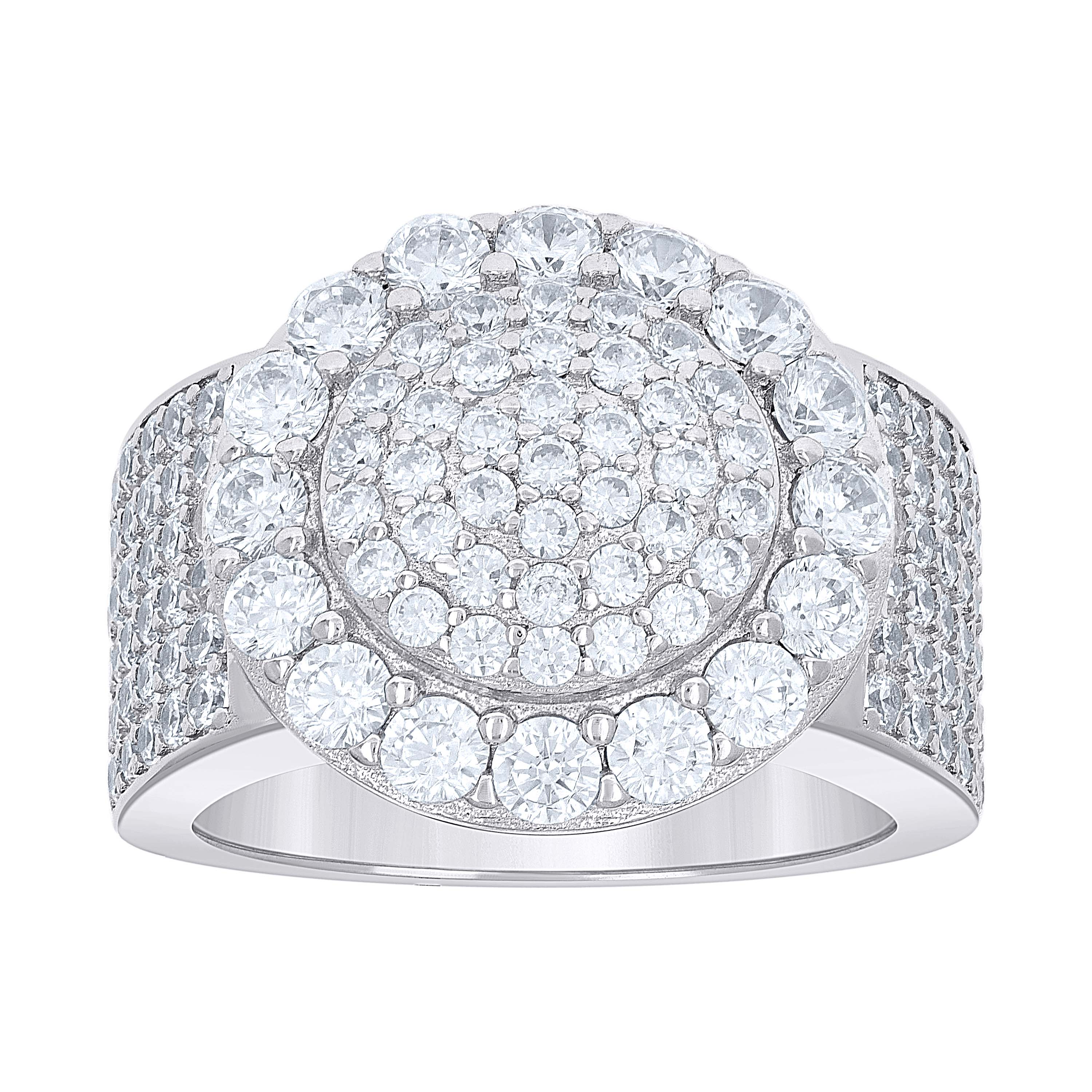 925 Sterling Silver Mens Cubic-Zirconia Cluster Round Head Fashion Ring Size 10