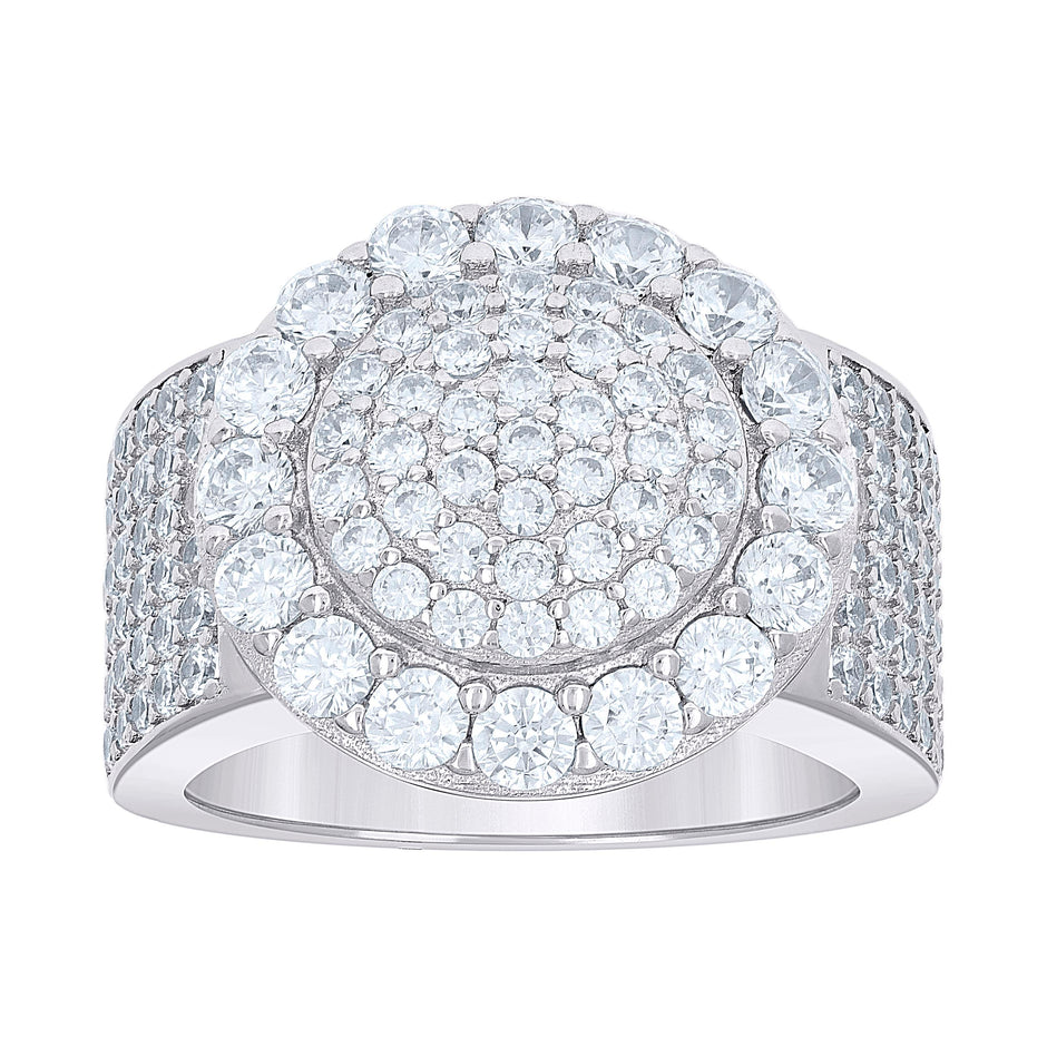 925 Sterling Silver Mens Cubic-Zirconia Cluster Round Head Fashion Ring Size 10