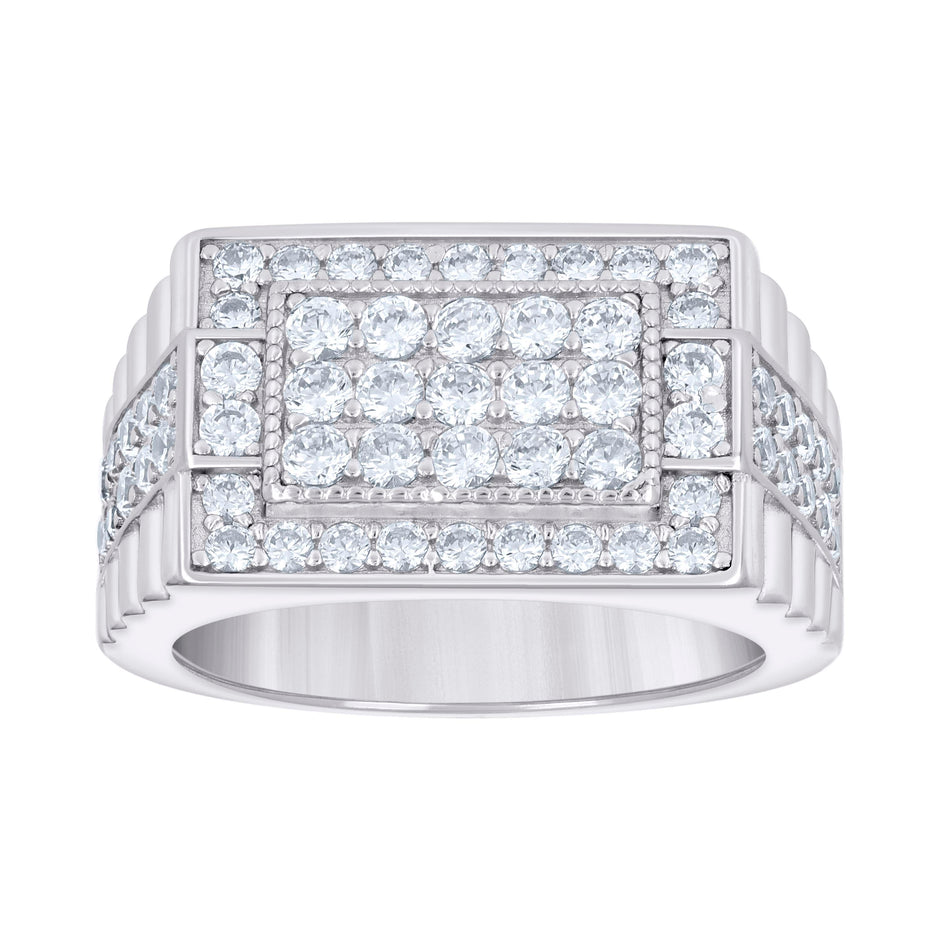 925 Sterling Silver Mens Cubic-Zirconia Square Head Fashion Ring Size 10