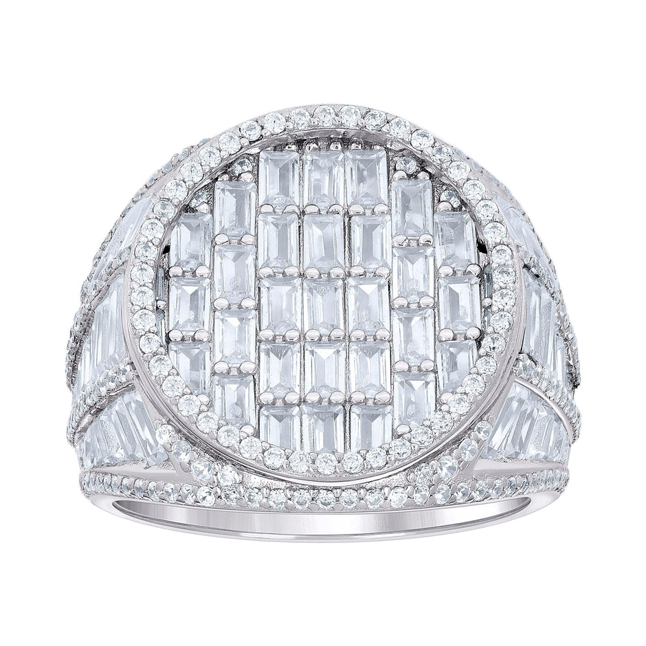 925 Sterling Silver Mens Round Baguette Cubic-Zirconia Round Head Fashion Ring Size 10