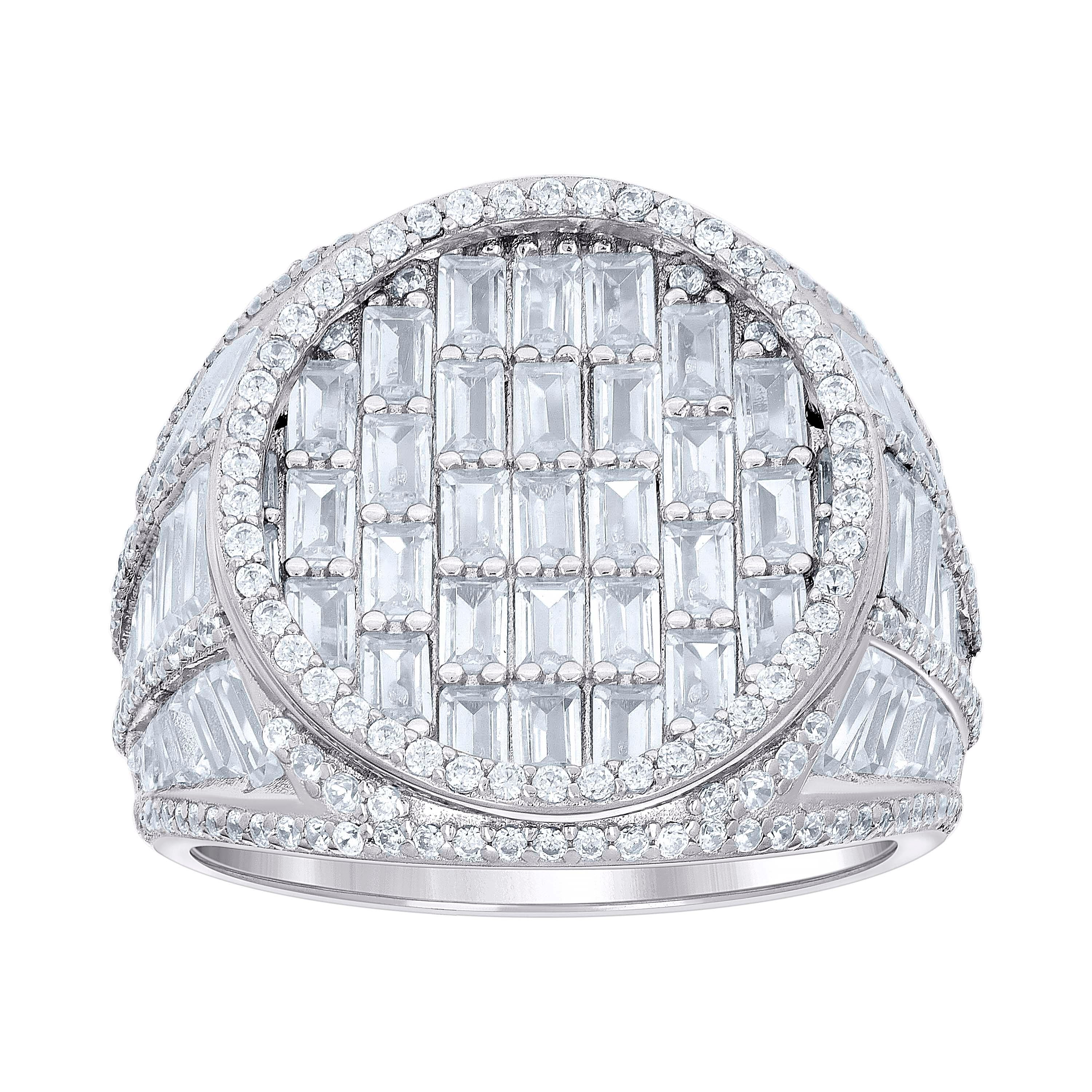 925 Sterling Silver Mens Round Baguette Cubic-Zirconia Round Head Fashion Ring Size 12 - SLV-139638