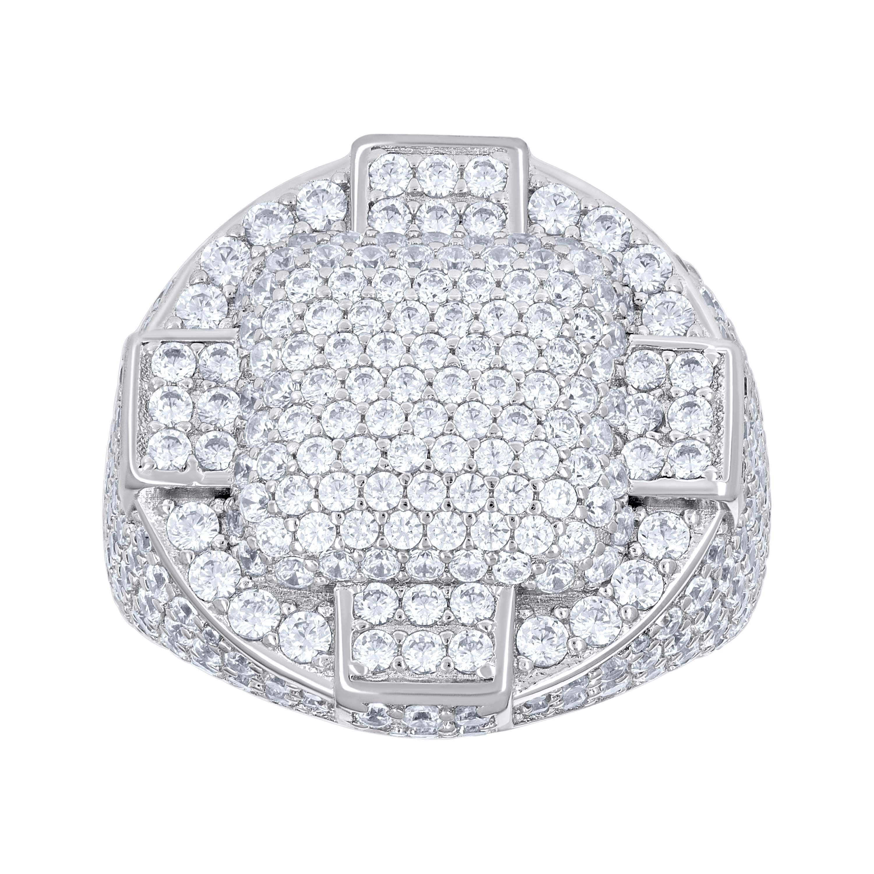 925 Sterling Silver Mens Cubic-Zirconia Cluster Round Head Fashion Ring Size 10