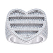 925 Sterling Silver Womens Round Baguette Cubic-Zirconia Cluster Heart Ring Size 12 - SLV-139644