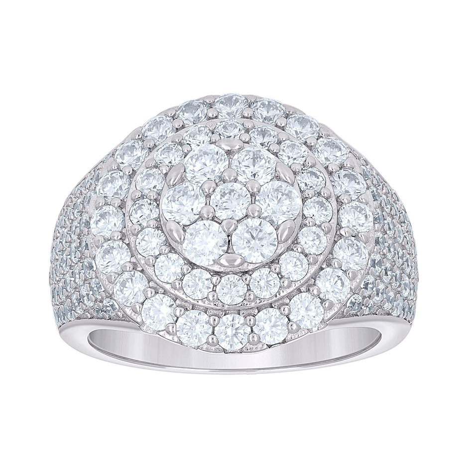 925 Sterling Silver Mens Cubic-Zirconia Cluster Round Head Fashion Ring Size 10