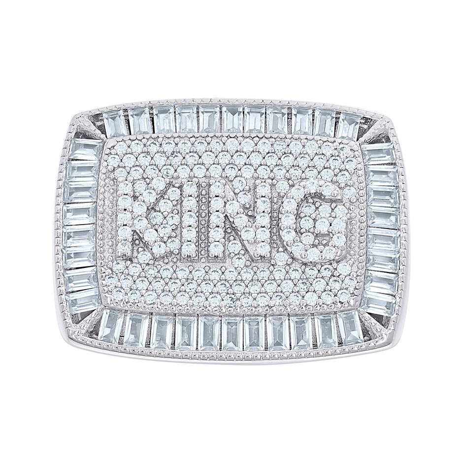 925 Sterling Silver Mens Baguette Round Cubic-Zirconia KING Square Head Fashion Ring Size 12 - SLV-139612