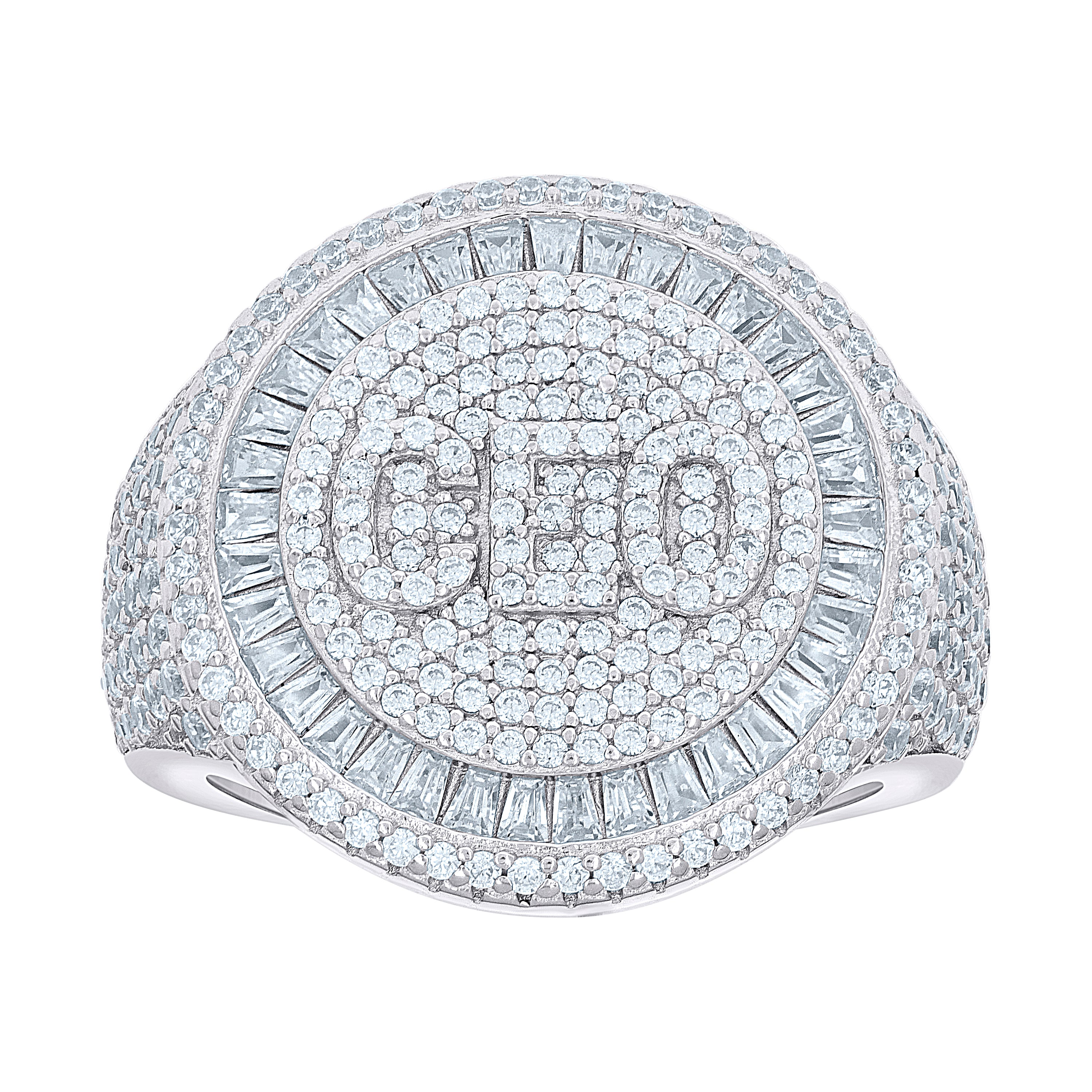 925 Sterling Silver Mens Baguette Round Cubic-Zirconia CEO Round Head Fashion Ring Size 10